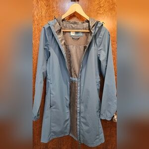 Women's Greyish Teal Hooded Rain Jacket